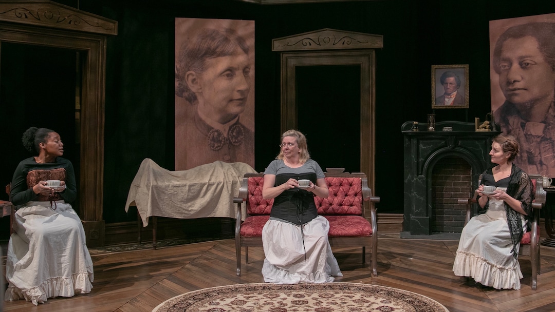 (Photo courtesy of McKenna Frandsen/Salt Lake Acting Company) Yolanda Stange as Rosetta, Colleen Baum as Susan and Susanna Florence as Helen in “Four Women Talking About the Man Under The Sheet.”