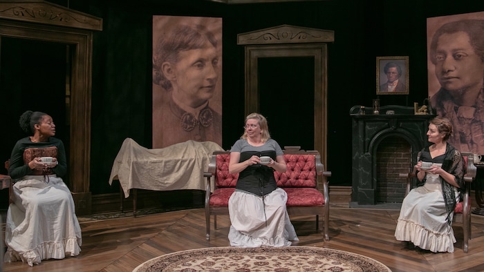 (Photo courtesy of McKenna Frandsen/Salt Lake Acting Company) Yolanda Stange as Rosetta, Colleen Baum as Susan and Susanna Florence as Helen in “Four Women Talking About the Man Under The Sheet.”