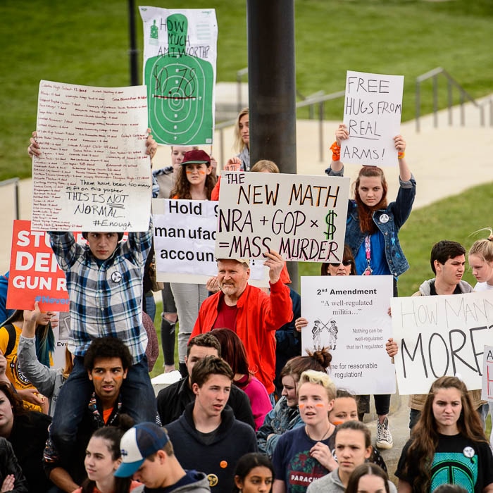 (Trent Nelson | The Salt Lake Tribune)  
High school students gathered at the Utah State Capitol in Salt Lake City to mark the anniversary of the Columbine High School massacre and call for action against gun violence, Friday April 20, 2018.