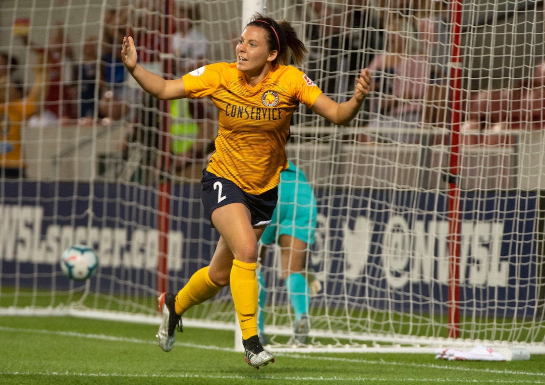 (Rick Egan  |  The Salt Lake Tribune)     Utah Royals FC defender Rachel Corsie (2) reacts after scoring the game tying goal, in Soccer action between Utah Royals FC and Portland Thorns FC, in Sandy, Friday, July 19, 2019.