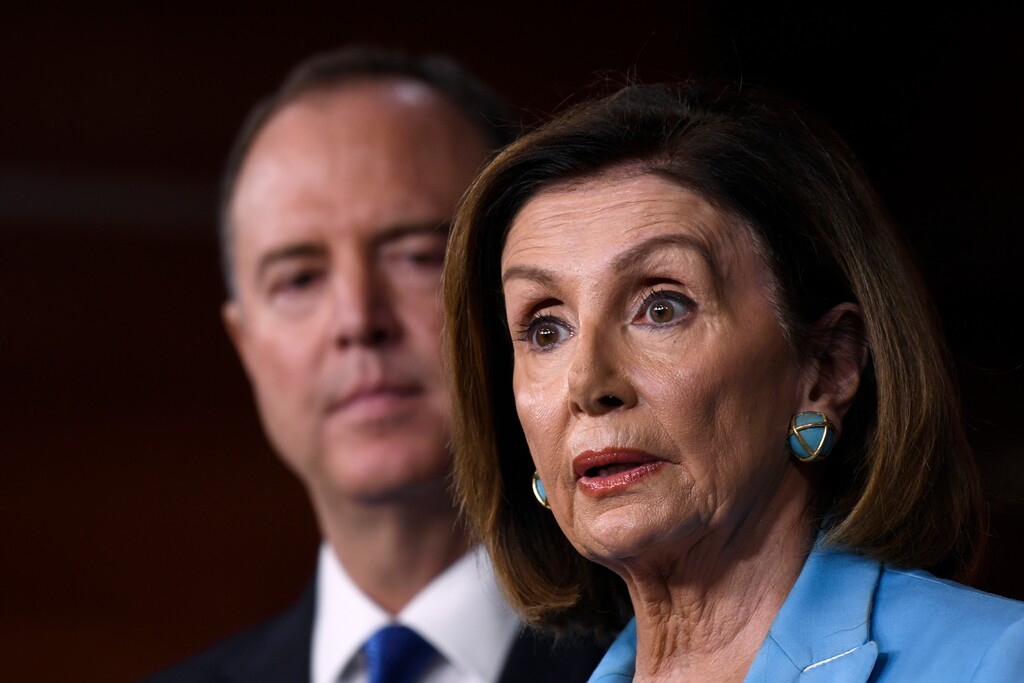 (Susan Walsh | AP file photo) House Speaker Nancy Pelosi of Calif., right, joined by House Intelligence Committee Chairman Rep. Adam Schiff, D-Calif., left, speaks during a news conference on Capitol Hill in Washington, Wednesday, Oct. 2, 2019