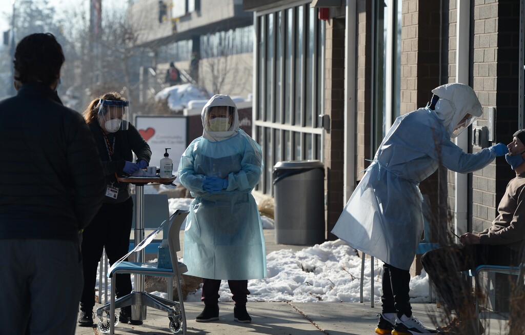 (Chris Samuels | The Salt Lake Tribune) People are tested for COVID-19 at the Salt Lake Public Health Center on 200 East and 600 South in Salt Lake City, Monday, Dec. 20, 2021.