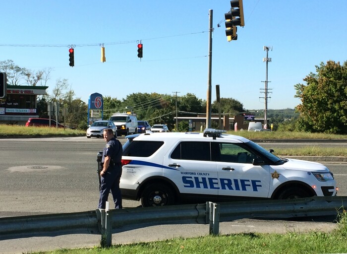 Police respond to a shooting at a business park in the Edgewood area of Harford County, Md., Wednesday, Oct. 18, 2017. (Kenneth K. Lam/The Baltimore Sun via AP)