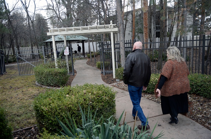 (Al Hartmann | The Salt Lake Tribune)
People tour the outdoor gardens where patients can meditate and do activities at a new Odyssey House treatment facility opened on Thursday, Jan. 11 at 3944 S. 400 E. in Millcreek.