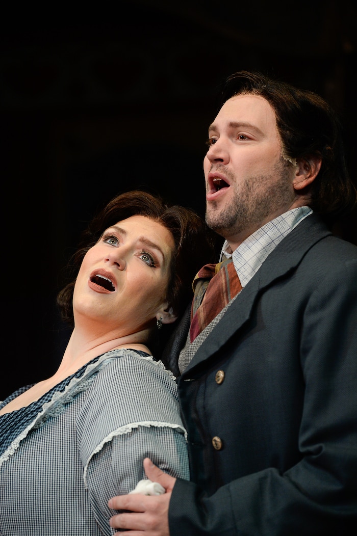 (Francisco Kjolseth  |  The Salt Lake Tribune)  Utah Opera's season opener, "La bohème," Puccini's popular tearjerker about starving artists in turn-of-the-century Paris, opens for five shows on Oct. 7, 2017. On set were: Jennifer Black (Mimì) and Scott Quinn (Rodolfo).