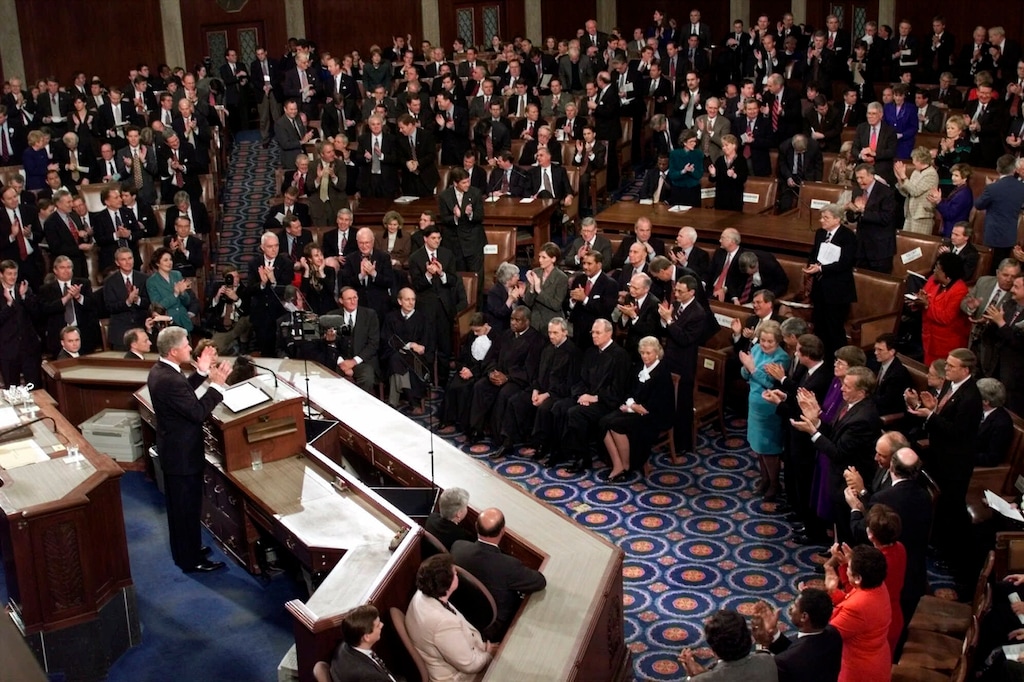 (Doug Mills | AP file photo) In this Jan 19, 1999, file photo, President Bill Clinton gestures while giving his State of the Union address on Capitol Hill in Washington. Two decades ago, President Bill Clinton delivered his State of the Union address before a nation transfixed by his impeachment. He didn’t use the I-word once. President Donald Trump is far from the first president to deliver a State of the Union address in a time of turmoil.