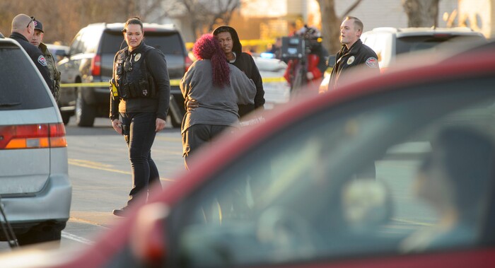 (Steve Griffin  |  The Salt Lake Tribune)  West Valley City Police reroute traffic on 3500 south at Parkway Blvd after three people were shot at an apartment complex at that address in West Valley City Tuesday Feb. 13, 2018.