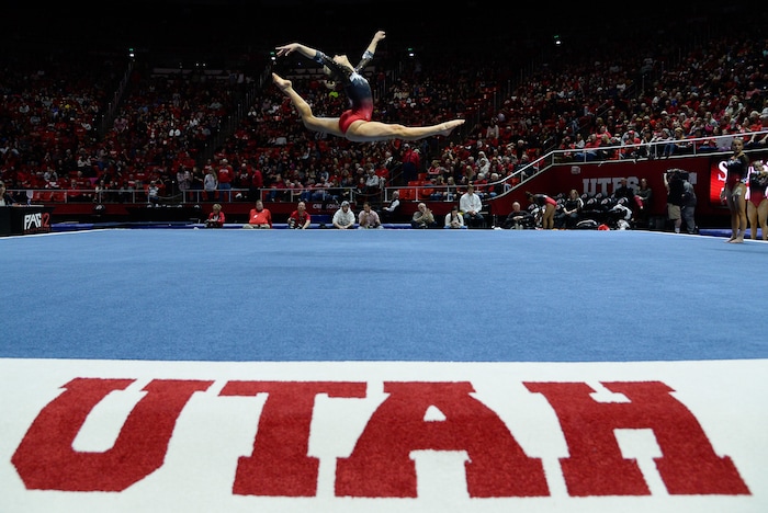 (Francisco Kjolseth  |  The Salt Lake Tribune)  Utah warms up on the floor as they host Penn State in their season opener at the Huntsman Center in Salt Lake City on Saturday, Jan. 5, 2019.
