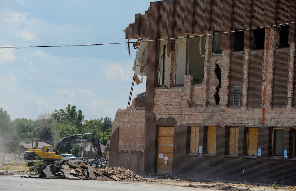 (Steve Griffin  |  The Salt Lake Tribune) Granite High School is demolished in Salt Lake City on July 18, 2017.