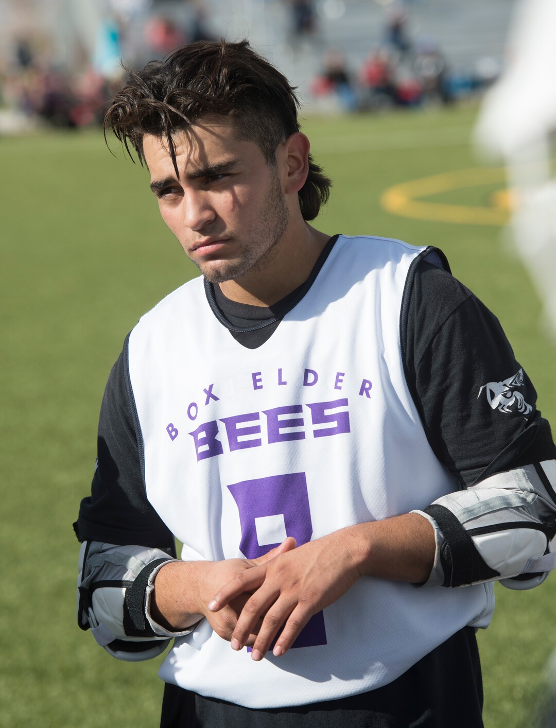 (Rick Egan | The Salt Lake Tribune) Brandyn Gaytan listens to his dad, Box Elder lacrosse coach Juan Gaytan, between games during a lacrosse tournament in Logan on Saturday, Nov. 3, 2018.