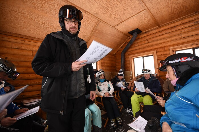 (Francisco Kjolseth | The Salt Lake Tribune) Rabbi David Levinsky, spiritual leader at Park CityÕs Temple Har Shalom leads a service on Friday afternoon at Sunset Cabin on the upper slopes of Deer Valley Resort affectionately referred to as "Ski Shul."