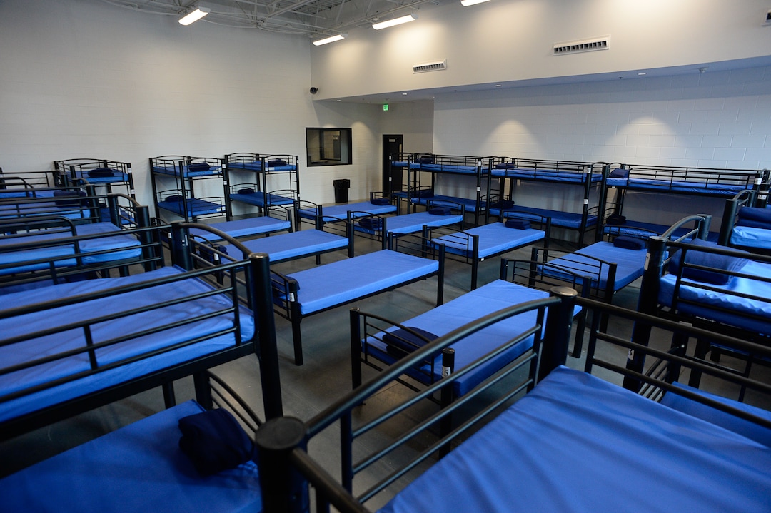 (Francisco Kjolseth  |  The Salt Lake Tribune)  Shelter the Homeless and Catholic Community Services of Utah (CCS) holds a public open house at the Gail Miller Resource Center on Friday, Sept. 6, 2019, with self-guided tours for the public to see the brand new building and learn about the services that will be provided there for both men and women. Pictured is one of four men's dorm rooms with a total of 160 beds for men.
