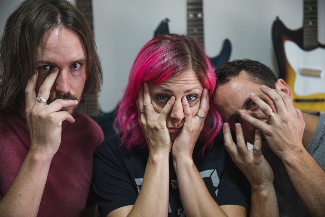 (Clark Clifford  |  For The Salt Lake Tribune) Chris Bennett, Elaine Bradley, and Bryce Taylor of Noble Bodies at their practice for an upcoming show in the band's rehearsal space in Orem on Saturday, Aug. 3, 2019.