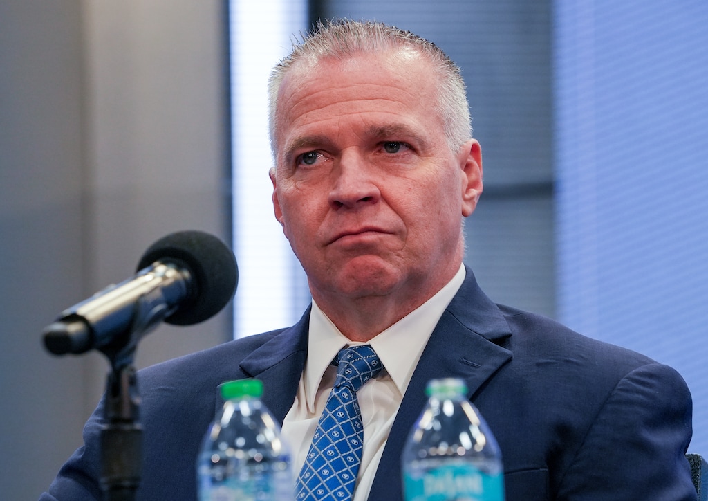 (Chris Samuels | The Salt Lake Tribune) BYU President Shane Reese listens during a news conference in Provo, Wednesday, Feb. 12, 2025, announcing athletics director Tom Holmoe’s retirement after 20 years at the school.