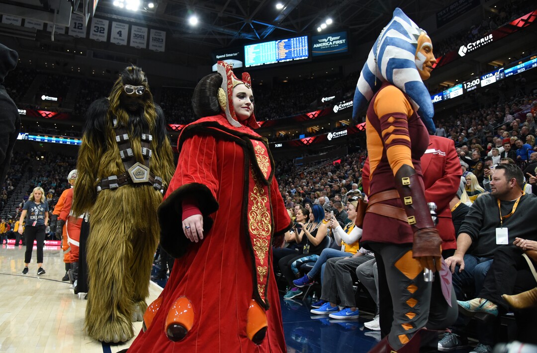 (Francisco Kjolseth  |  The Salt Lake Tribune) Jazz fans get treated to Star Wars night as the Utah Jazz host the Orlando Magic in their NBA basketball game at Vivint Smart Home Arena in Salt Lake City on Tuesday. Dec. 17, 2019.