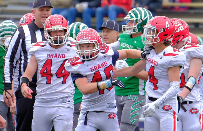 (Leah Hogsten  |  The Salt Lake Tribune) Grand County's Christopher Thompson vents his frustrations.  South Summit High School boys' football team leads Grand County High School 34-3 during their class 2A state semifinal football game Saturday, November 4, 2017 at Weber State University's Stewart Stadium.