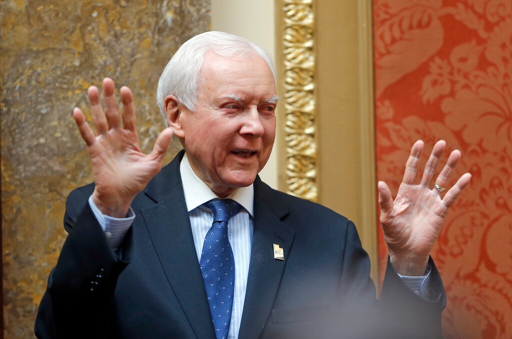 (AP Photo/Rick Bowmer, File) In this Feb. 21, 2018, file photo, Sen. Orrin Hatch, R-Utah, visits the Utah State Capitol, as he unveils plans for a think tank and library bearing his name in Salt Lake City. He will be honored June 9, 2018 as the Salt Lake Chamber's 39th "Giant in our City."