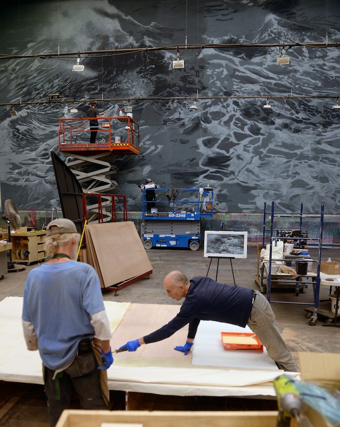 (Al Hartmann  |  The Salt Lake Tribune) 	Artists and carpenters work on the set construction Tuesday Dec. 5 for Utah Opera's new production of "Moby-Dick," which will play in January 2018. 