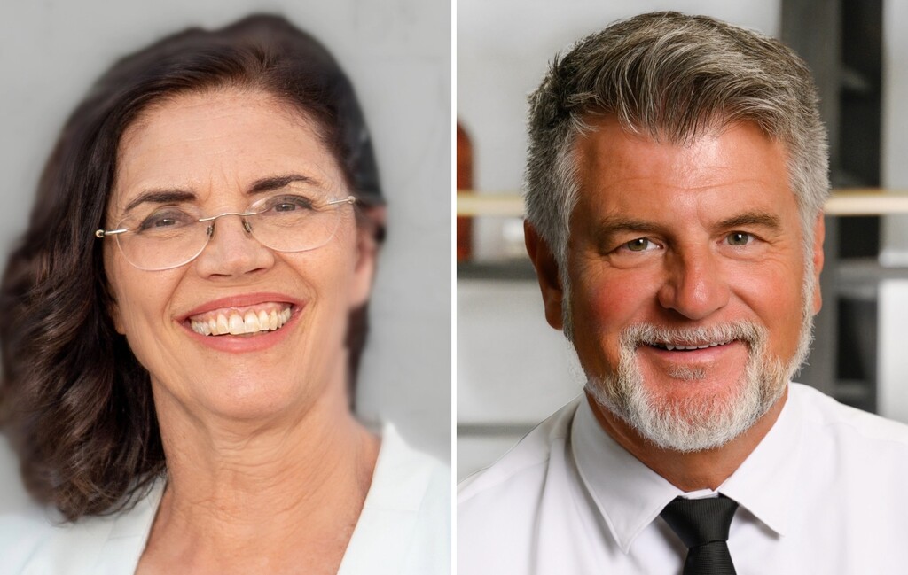 Gay Lynn Bennion, left, and Mike Weichers, candidates in the 2025 Cottonwood Heights mayoral election.