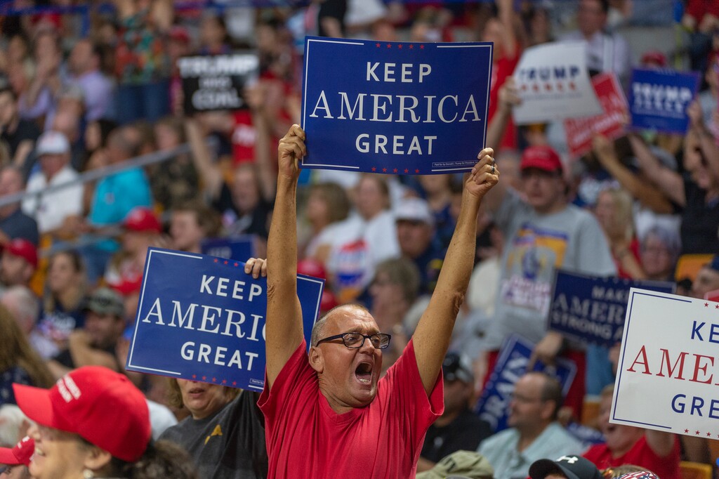 (Craig Hudson | Charleston Gazette-Mail | The Associated Press) inside the Charleston Town Center mall before President Donald Trump's "Make America Great Again" rally, Tuesday, Aug. 21, 2018, at the Charleston Civic Center in Charleston, W.Va.
