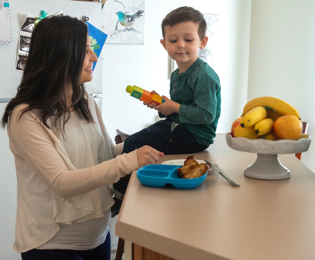 (Rick Egan  |  The Salt Lake Tribune)   Janelle Funicello Porter makes breakfast for her son Bridger at her home in Draper. A new study from the U, showing a link between miscarriages and air pollution. Janelle is 20 weeks pregnant and is concerned about air pollution. Friday, Dec. 14, 2018.
