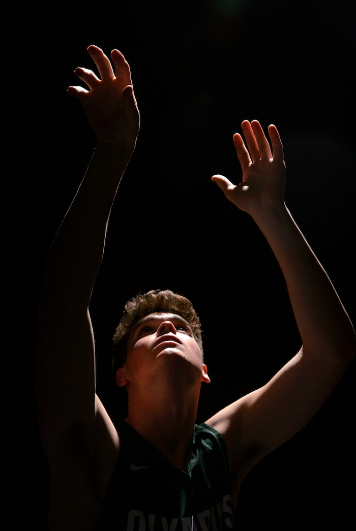 (Steve Griffin  |  The Salt Lake Tribune)  Prep basketball Jeremy DowDell, Olympus, in the Salt Lake Tribune studio in Salt Lake City Tuesday April 10, 2018.