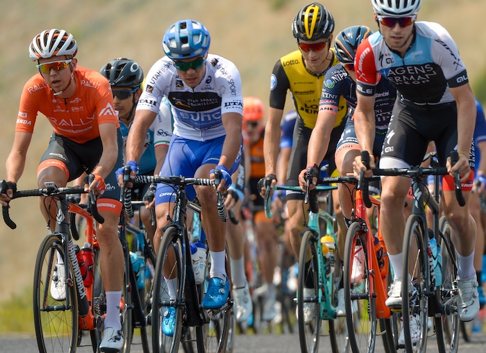 Leah Hogsten | The Salt Lake Tribune The Tour of Utah peloton rides out of Park City during Stage 6 on Sunday, August 12, 2018. The route passed through Kamas and Midway before the final attacks on the unrelenting asphalt of Empire Pass, encountering road pitches of 10 to 20 percent.
.