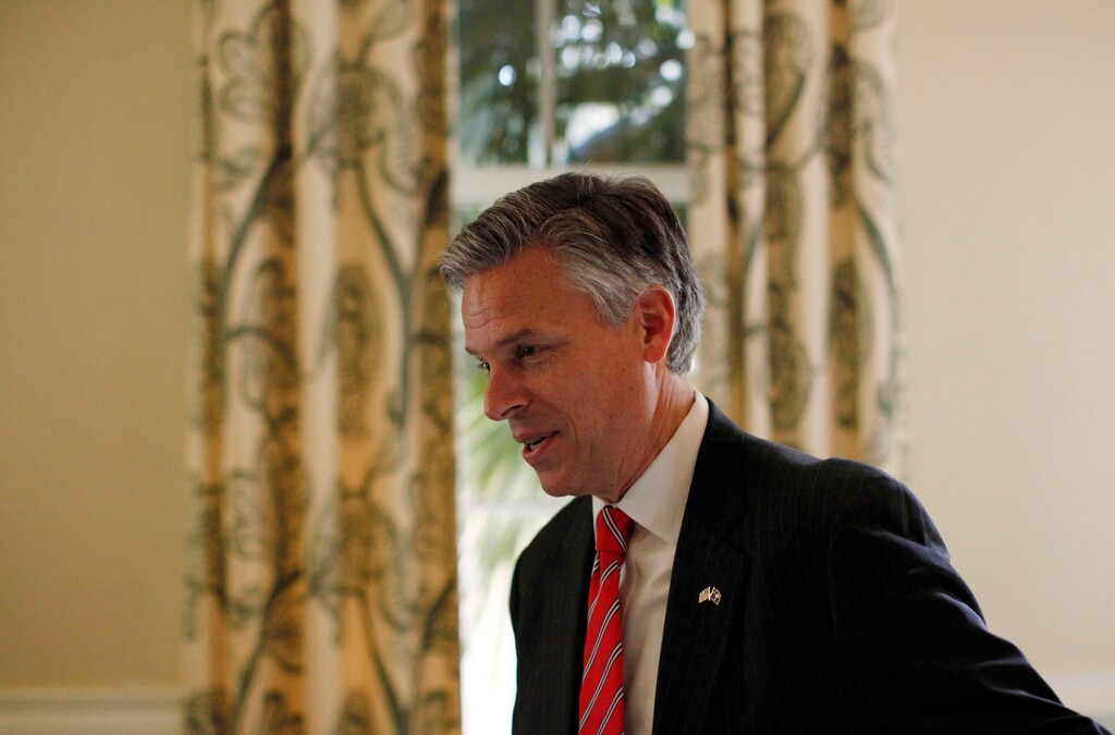Republican presidential candidate and former Utah Gov. Jon Huntsman campaigns during an event at Virginia's on King restaurant, Sunday, Jan. 15, 2012, in Charleston, S.C. (AP Photo/Matt Rourke)