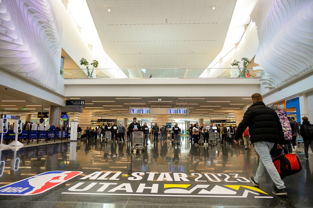 (Chris Samuels | The Salt Lake Tribune) All-Star Game signage at Salt Lake City International Airport, Friday, Feb. 17, 2023.