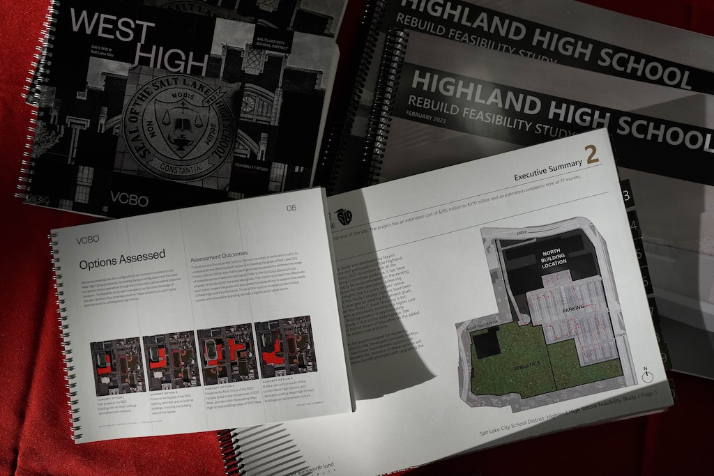 (Francisco Kjolseth  | The Salt Lake Tribune) Salt Lake City School District hosts an open house at West High School on Thursday, Sept. 12, 2024, to showcase the proposed $730 million bond to rebuild the aging school along with Highland High. 