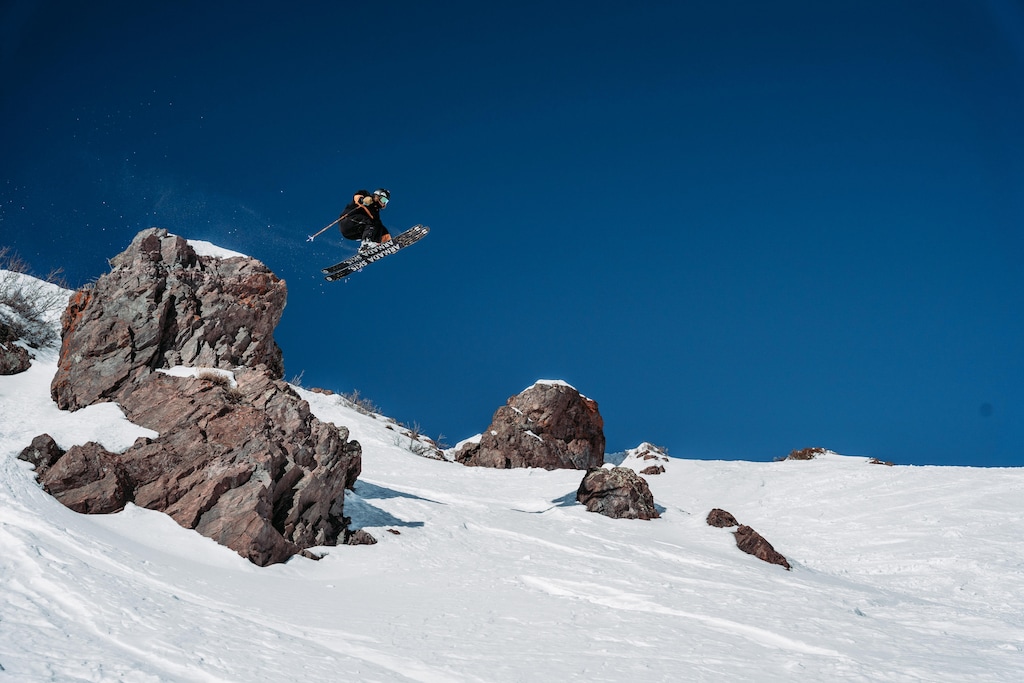 (Warren Miller Films) Tyler Blocker, 16, of Mountain Green gets some air off a cliff at Snowbasin Resort. Blocker was surprised by professional skiers Johnny Moseley and Marcus Caston, of Salt Lake City, who informed Blocker he as selected to appear in the 2022 Warren Miller film "Daymaker."