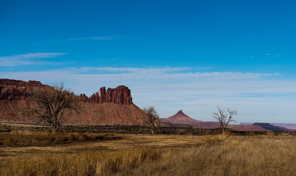 (Rick Egan | The Salt Lake Tribune) San Juan County's historic Dugout Ranch trail, located north of Six Shooter Peak, seen in the distance.