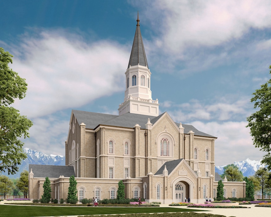 (Image courtesy of The Church of Jesus Christ of Latter-day Saints) An artist's rendering, released by The Church of Jesus Christ of Latter-day Saints, of the Taylorsville Utah Temple, which will have its groundbreaking in October 2020.