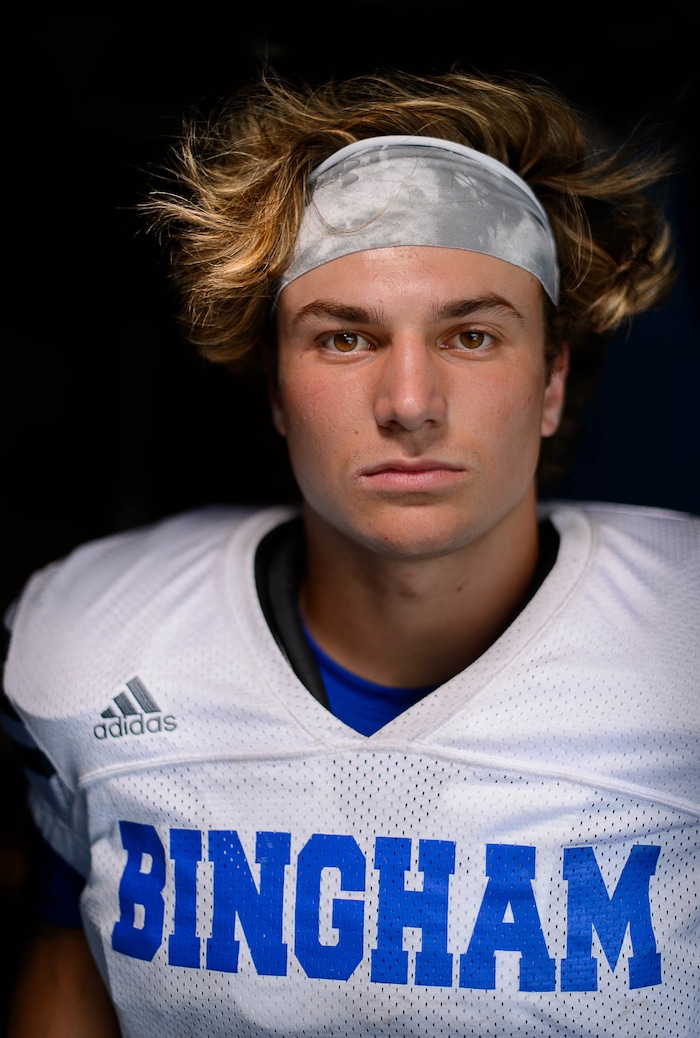 (Trent Nelson | The Salt Lake Tribune) Bingham wide receiver Brayden Cosper, one of the top receivers in the state, will play a key role in the Miners' attempt to take down East on Friday. Cosper was photographed in South Jordan Tuesday August 22, 2017.