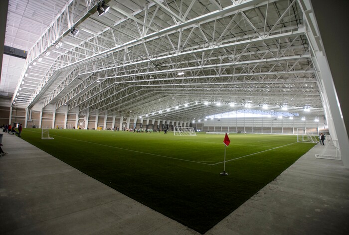 (Steve Griffin  |  The Salt Lake Tribune) RSL players practice at the new Zions Bank Real Academy indoor facility in Herriman Tuesday January 23, 2018.