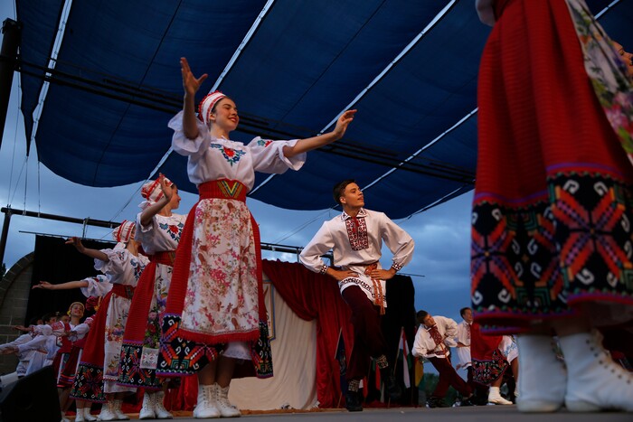 (Daniel Carde | for The Salt Lake Tribune) Performers from Belarus dance at the World Folkfest at the Springville Arts Park, Springville, Thursday, Aug. 1, 2018.