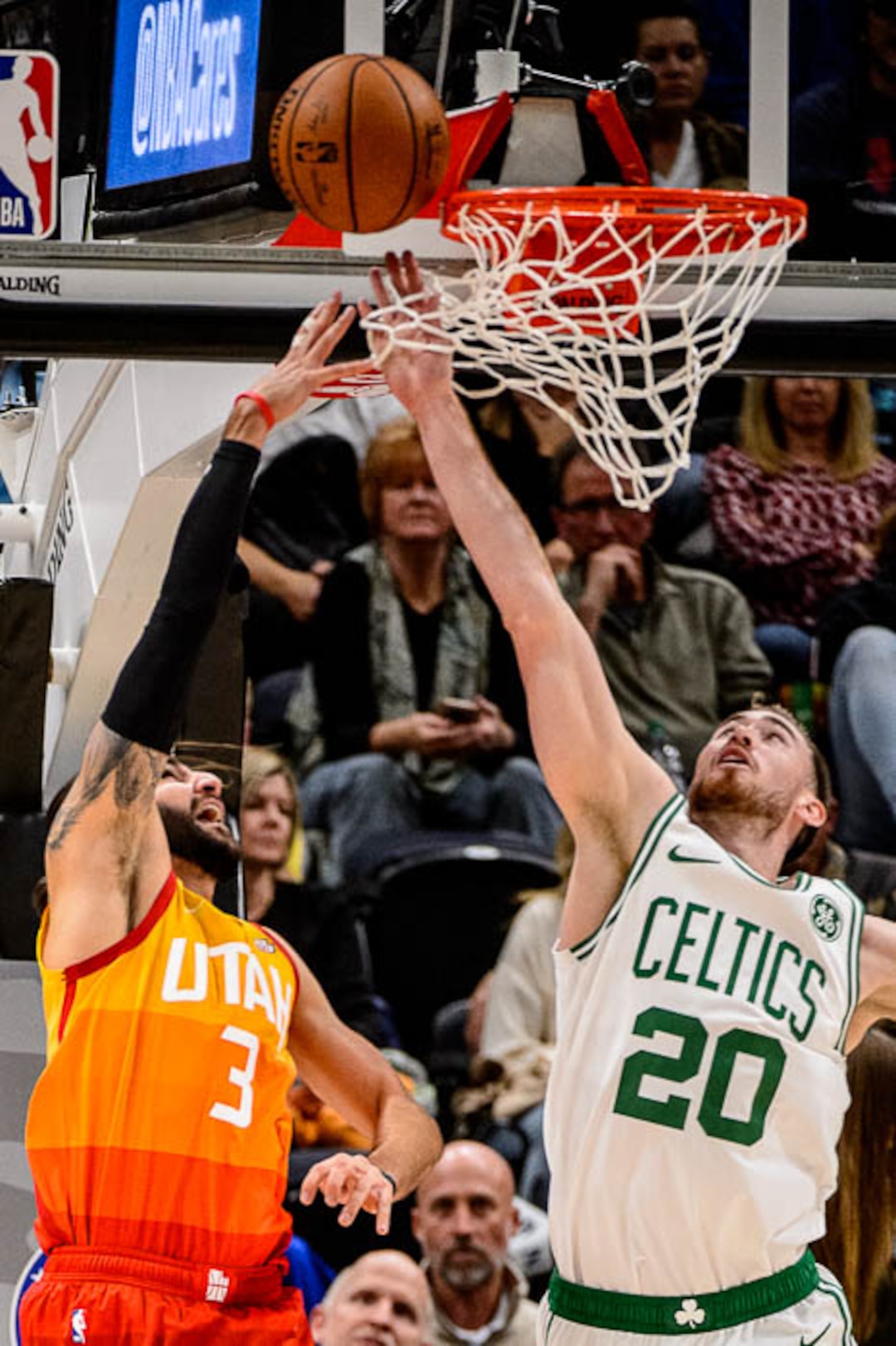 (Trent Nelson | The Salt Lake Tribune)  Utah Jazz guard Ricky Rubio (3) shoots with Boston Celtics forward Gordon Hayward (20) defending. Utah Jazz vs. Boston Celtics, NBA basketball in Salt Lake City on Friday Nov. 9, 2018.