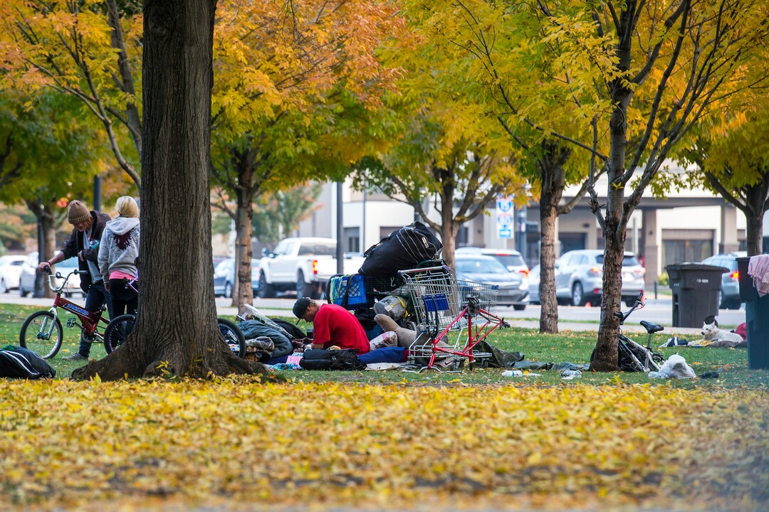(Chris Detrick  |  The Salt Lake Tribune)  People in Pioneer Park in Salt Lake City Tuesday, October 17, 2017. 
