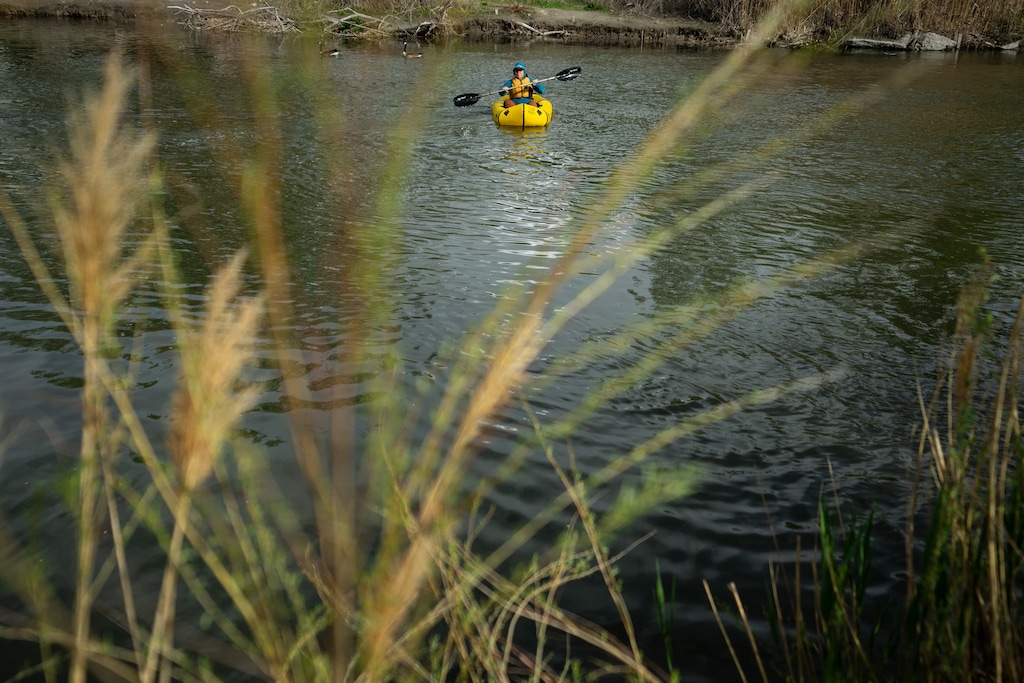 (Trent Nelson | The Salt Lake Tribune) Amy Brunvand on the Jordan River in Murray on Monday, April 13, 2026. The river has long struggled with pollution.