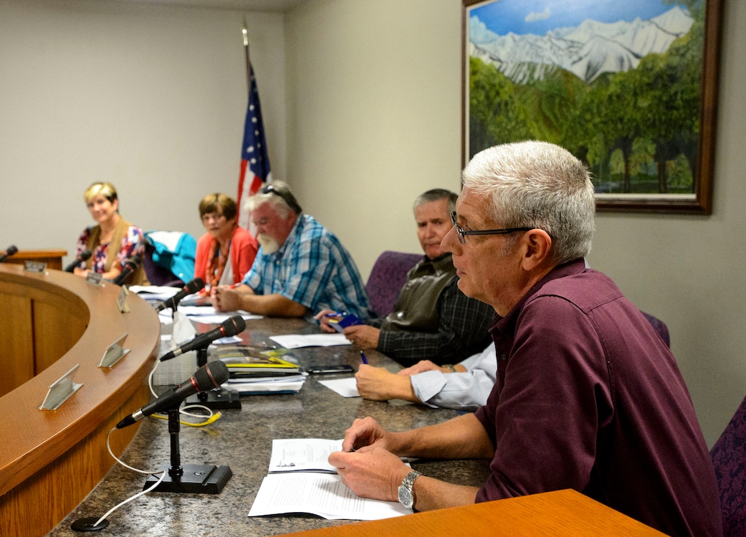 (Steve Griffin  |  The Salt Lake Tribune) Wellsville City Councilman, Carl Leatham, right, tells Northwest Band Tribal Council Chairman Darren Parry that he participated in the Sham Battle for 18 years and said that he thought it was an honor to portrait Native Americans in the battle when he was in it. Leatham also apologized to Parry saying he meant no disrespect and his participation in the event was not meant to offend anyone. Earlier in the city council meeting, at the Wellsville City Hall, in Wellsville, Utah Wednesday September 20, 2017, Parry addressed the council about his concerns about the Sham Battle. The mayor and the city council created a committee to decide the future of the Sham Battle where white residents paint their bodies red, put on war paint, and whoop and fire guns, attacking the humble settlers before being driven off by the cavalry troops. 