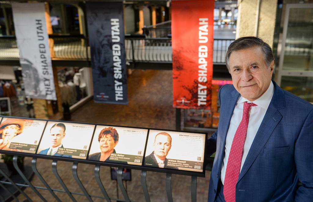 (Chris Samuels | The Salt Lake Tribune) Khosrow Semnani presents “They Shaped Utah,” an exhibit of 60 prominent or underappreciated Utahns throughout history at Trolley Square, Wednesday, Feb. 2, 2022.