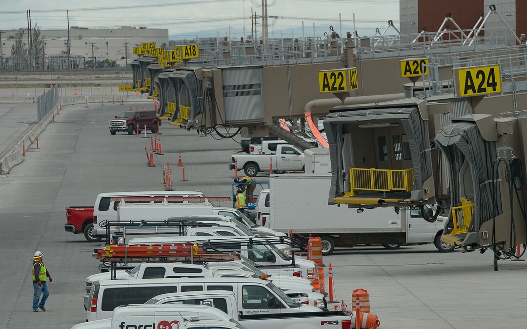 (Francisco Kjolseth  |  The Salt Lake Tribune) Crews continue their work in the first phase of construction of the Salt Lake City International Airport on Wednesday, May 20, 2020.