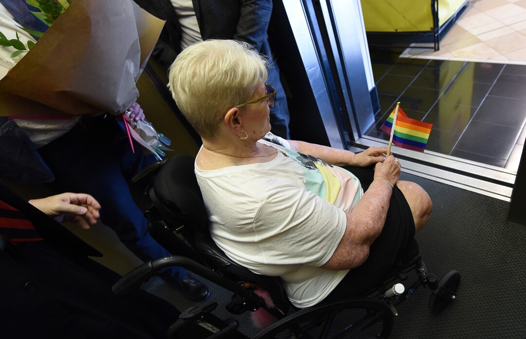 (Francisco Kjolseth  |  The Salt Lake Tribune)  Bonnie Foerster, 74, of South Salt Lake finally gets her wish of marrying her common-law partner of 50 years, Beverly Grossaint, even though she died on May 27. Foerster, who is legally blind and a double amputee shed tears of joy on Tuesday, Aug. 21, 2018, exclaiming "I can finally start healing," after a judge provided the legal recognition and allowed her to be legally married.