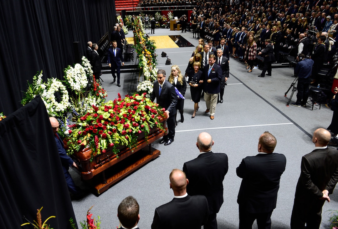 Scott Sommerdorf | The Salt Lake TribuneThe Huntsman family follows the casket at the conclusion of the funeral services for Jon M. Huntsman, Sr., Saturday, February, 10, 2018. 