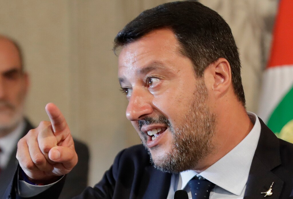 (Alessandra Tarantino | The Associated Press) The League Party leader Matteo Salvini talks to the press after meeting Italian President Sergio Mattarella, in Rome, Thursday, Aug. 22, 2019.