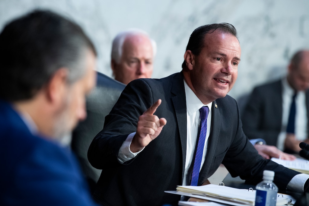 (Tom Williams | Pool) From left, Sens. Ted Cruz, R-Texas, John Cornyn, R-Texas, and Mike Lee, R-Utah, attend a Senate Judiciary Committee hearing on Texas's abortion law, Wednesday, Sept. 29, 2021, on Capitol Hill in Washington.