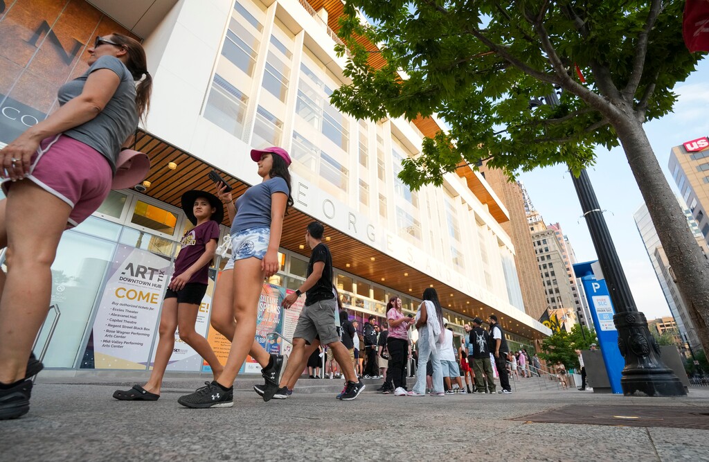 (Bethany Baker  |  The Salt Lake Tribune) People walk along South Main Street in downtown Salt Lake City on Saturday, July 13, 2024.