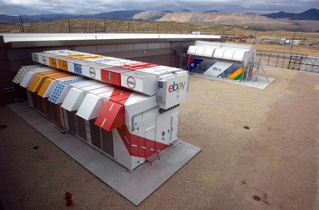 (Rick Egan  | Tribune file photo)  The Dell EPIC,  (left) is the worlds densest modular data center, and the HP EcoPOD is the worlds largest modular data center (right) at the new phase of the ebay data center in South Jordan, Sept. 26, 2013.