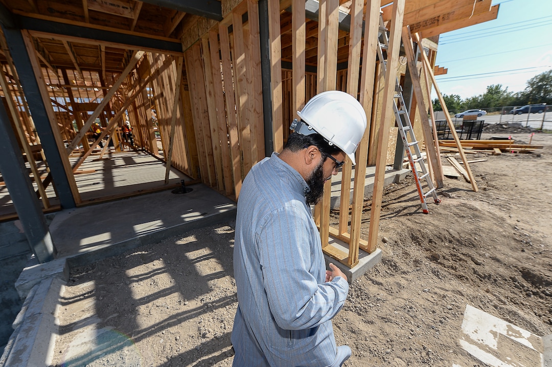(Francisco Kjolseth  |  The Salt Lake Tribune)  Imam Shuaib Din tours the site of the half-finished mosque going up in West Jordan at 984 W 9000 South on Tuesday, Oct. 1, 2019 as he hopes more donations are made to be able to continue construction. Featured on the outside of the mosque will Din calls a "drive thru prayer room" or individual prayer room that will be open by a temporary code 24-hours.