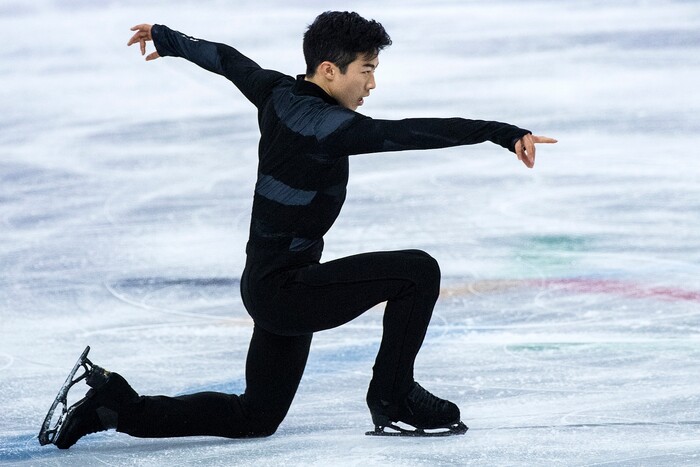 (Chris Detrick  |  The Salt Lake Tribune)  Salt Lake City's Nathan Chen competes in the Men's Single Skating Short Program for the Team Event at the Gangneung Ice Arena Friday, February 9, 2018.  Chen got fourth place with a score of 80.61.